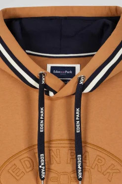 Sweatshirt à capuche en coton mélangé camel broderie matelassée coupe Relaxed