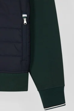Sweatshirt à capuche en coton mélangé vert coupe Regular parmenture matelassée