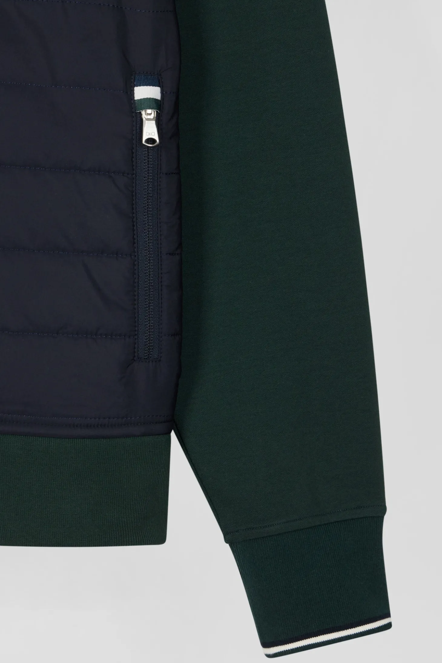 Sweatshirt à capuche en coton mélangé vert coupe Regular parmenture matelassée