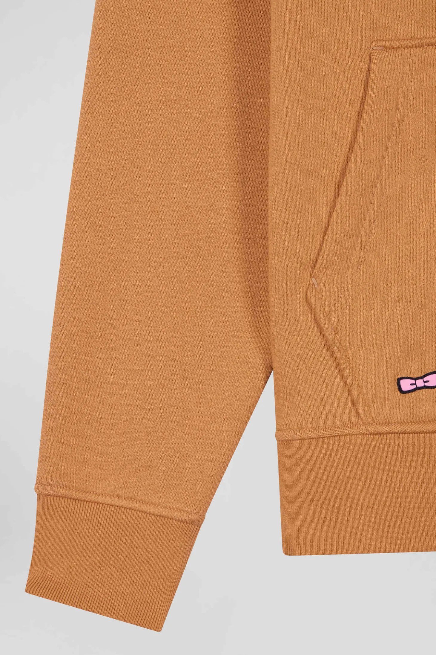 Sweatshirt à capuche en coton mélangé camel broderie matelassée coupe Relaxed