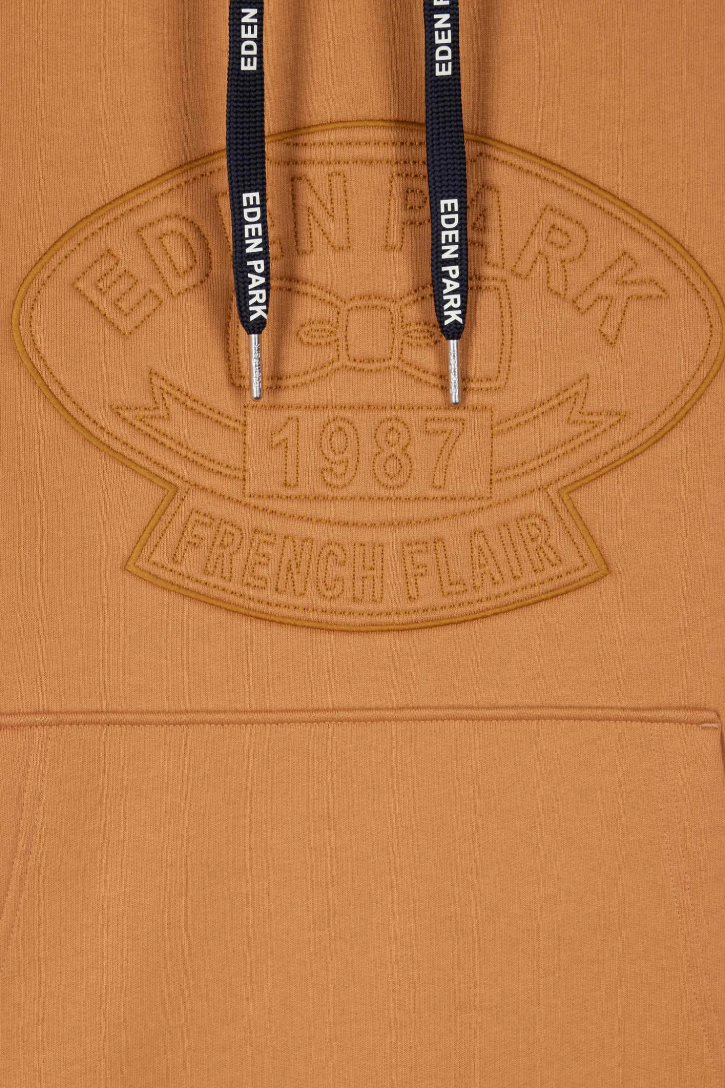 Sweatshirt à capuche en coton mélangé camel broderie matelassée coupe Relaxed