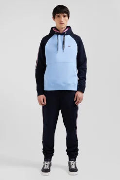 Sweatshirt à capuche en molleton marine et ciel cordons de serrage siglés coupe Relaxed