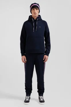 Sweatshirt à capuche en molleton marine cordons de serrage siglés coupe Relaxed