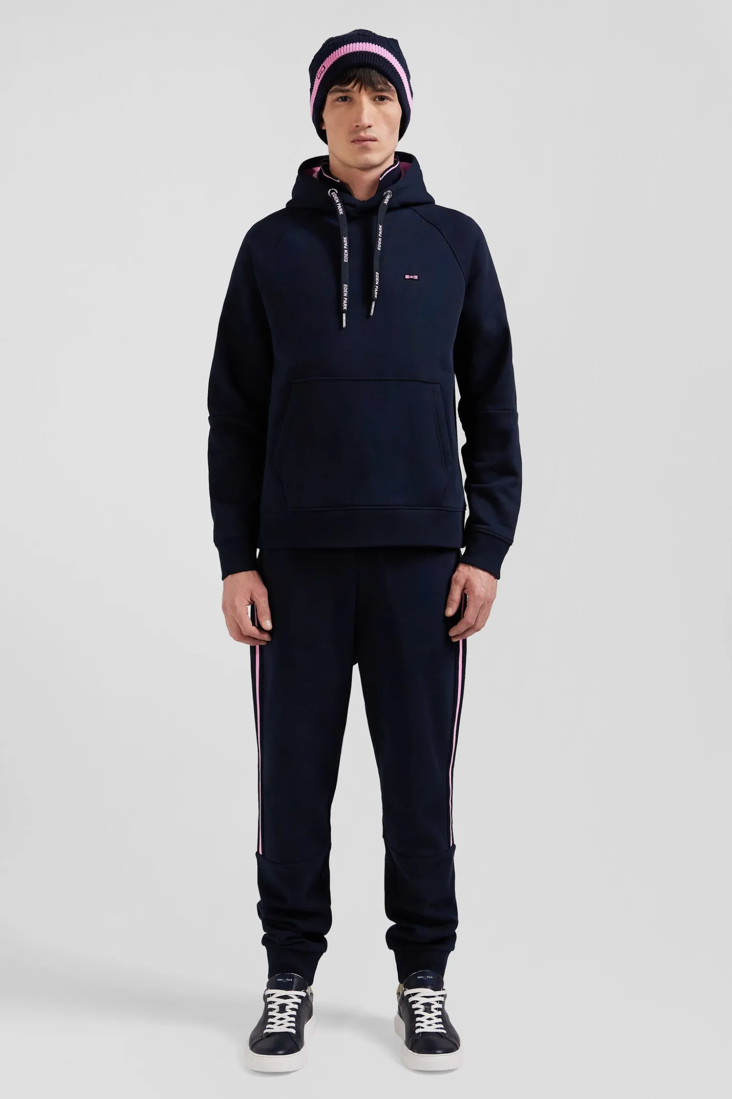 Sweatshirt à capuche en molleton marine cordons de serrage siglés coupe Relaxed
