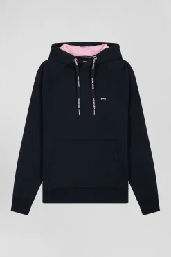 Sweatshirt à capuche en molleton marine cordons de serrage siglés coupe Relaxed