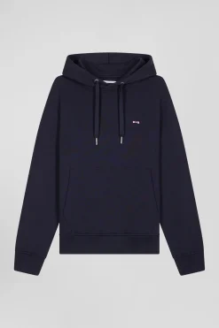 Sweatshirt à capuche en molleton coton bleu marine coupe Regular