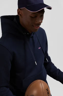 Sweatshirt à capuche en molleton coton bleu marine coupe Regular