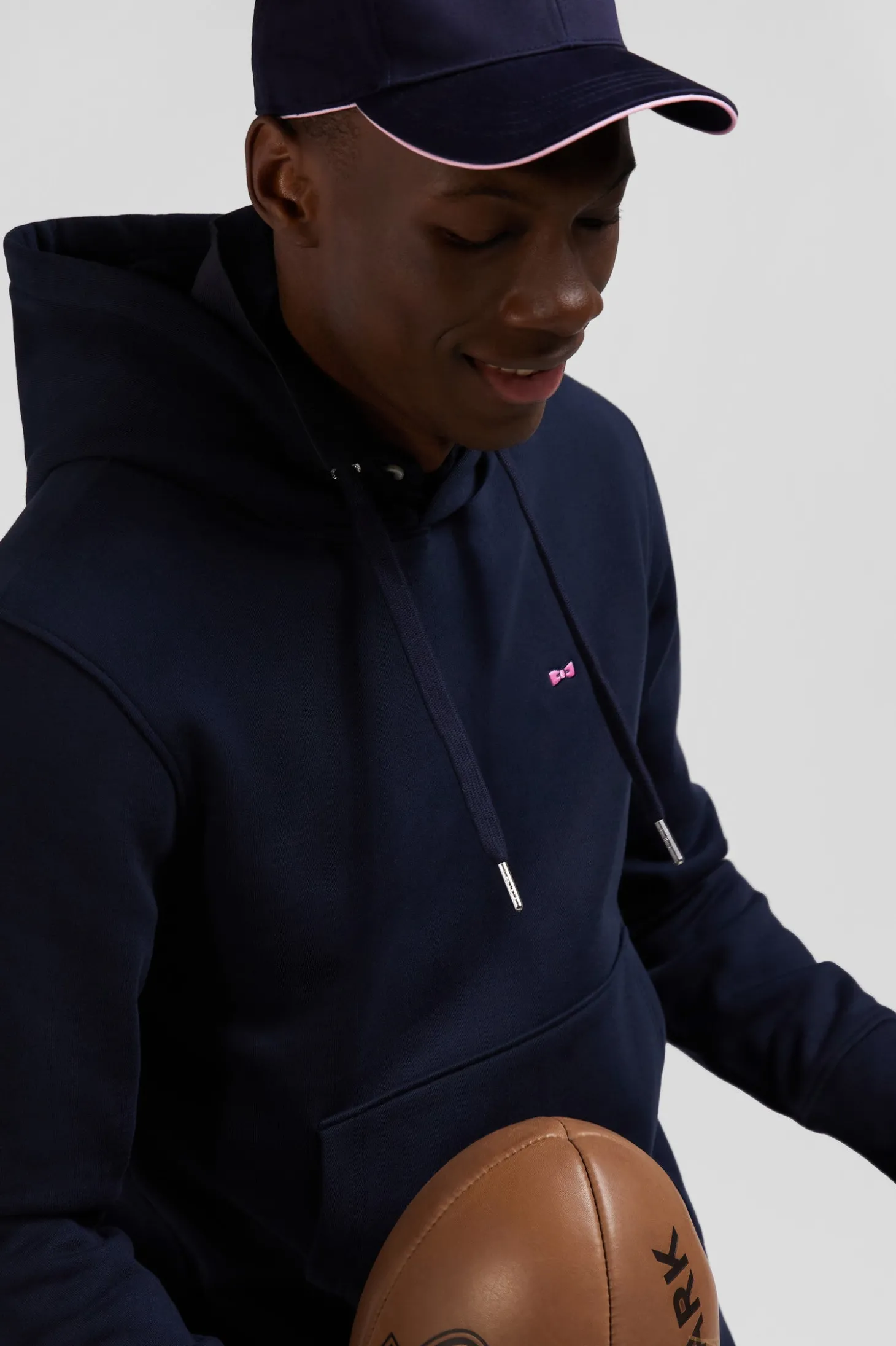 Sweatshirt à capuche en molleton coton bleu marine coupe Regular