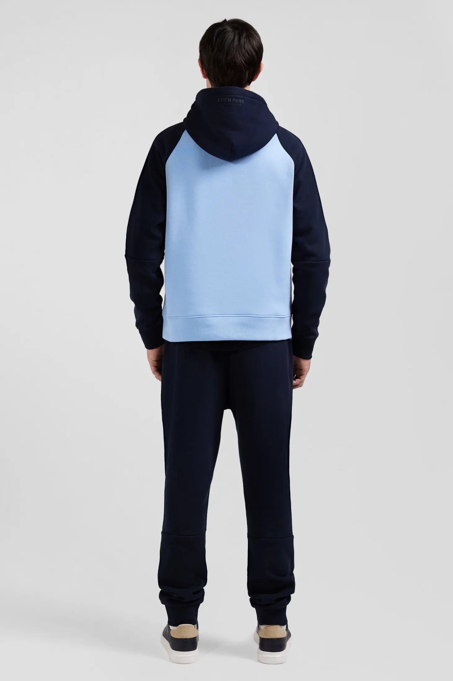 Sweatshirt à capuche en molleton marine et ciel cordons de serrage siglés coupe Relaxed