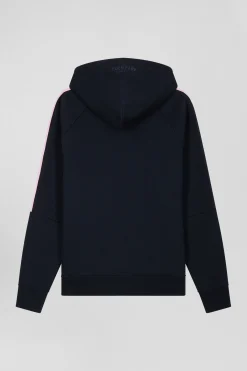 Sweatshirt à capuche en molleton marine cordons de serrage siglés coupe Relaxed