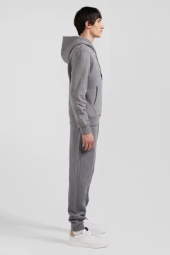 Sweatshirt à capuche en molleton coton gris coupe Regular