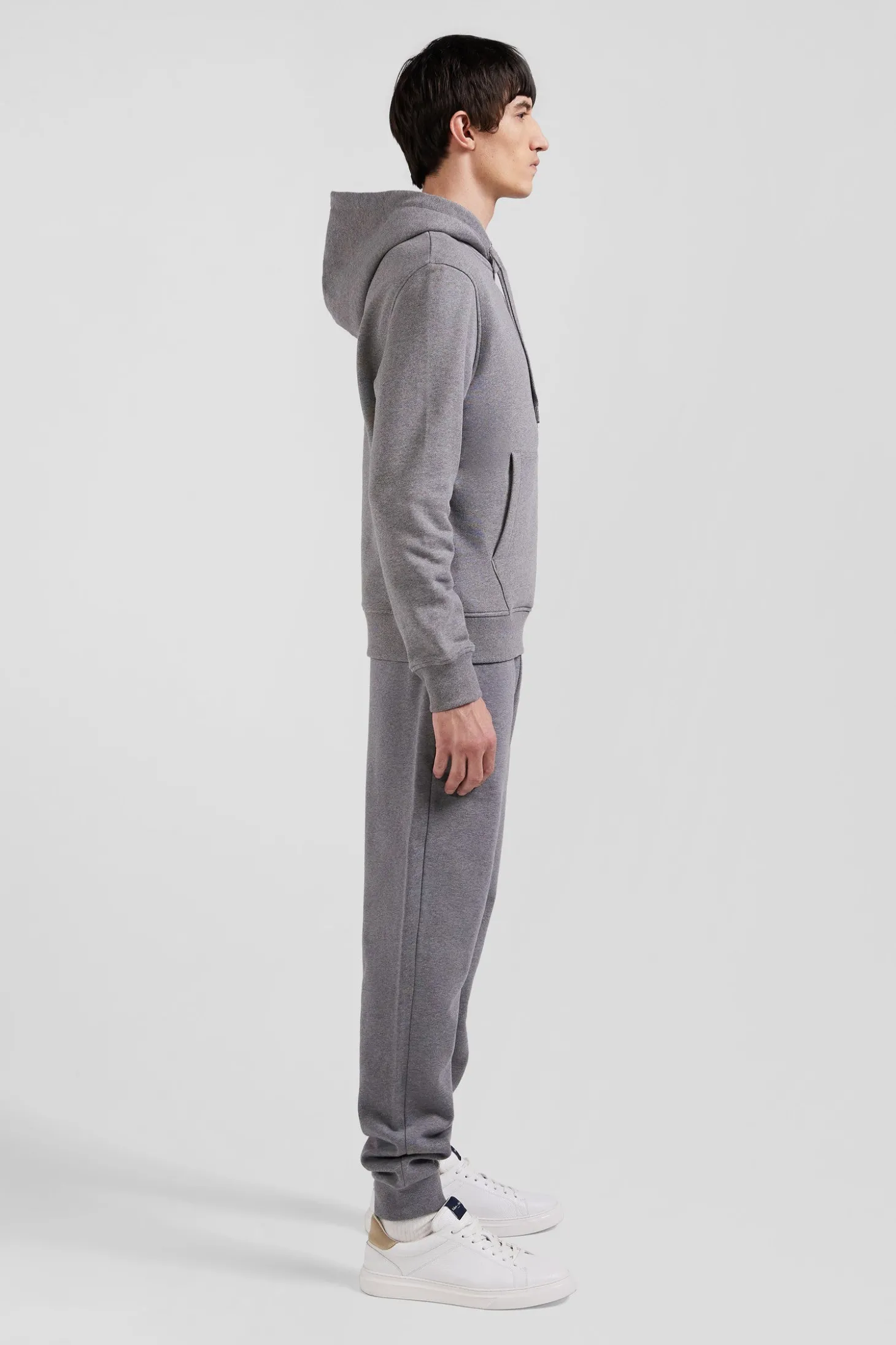 Sweatshirt à capuche en molleton coton gris coupe Regular