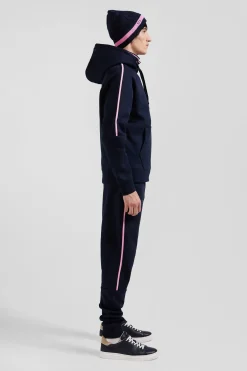 Sweatshirt à capuche en molleton marine cordons de serrage siglés coupe Relaxed