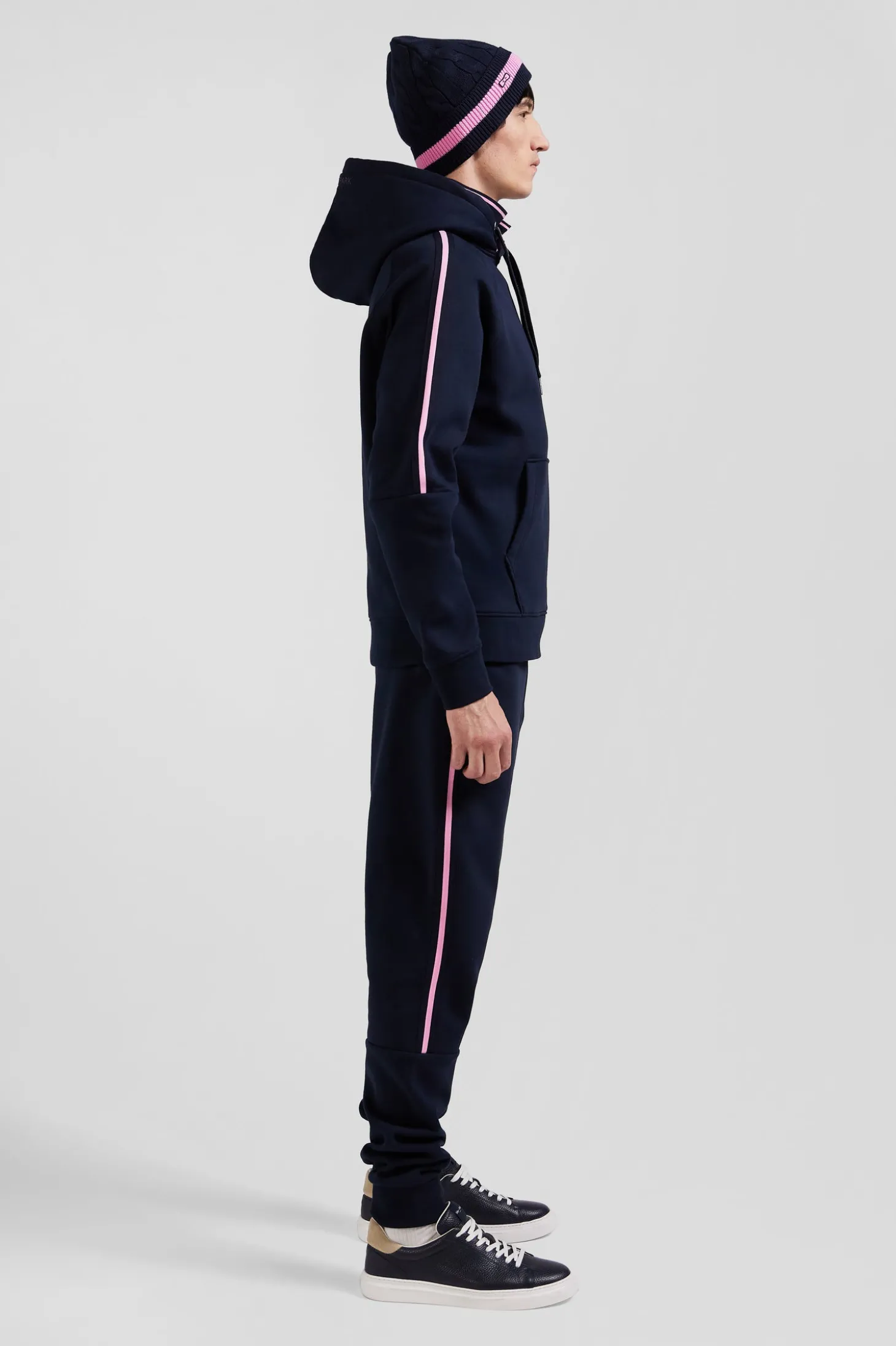 Sweatshirt à capuche en molleton marine cordons de serrage siglés coupe Relaxed