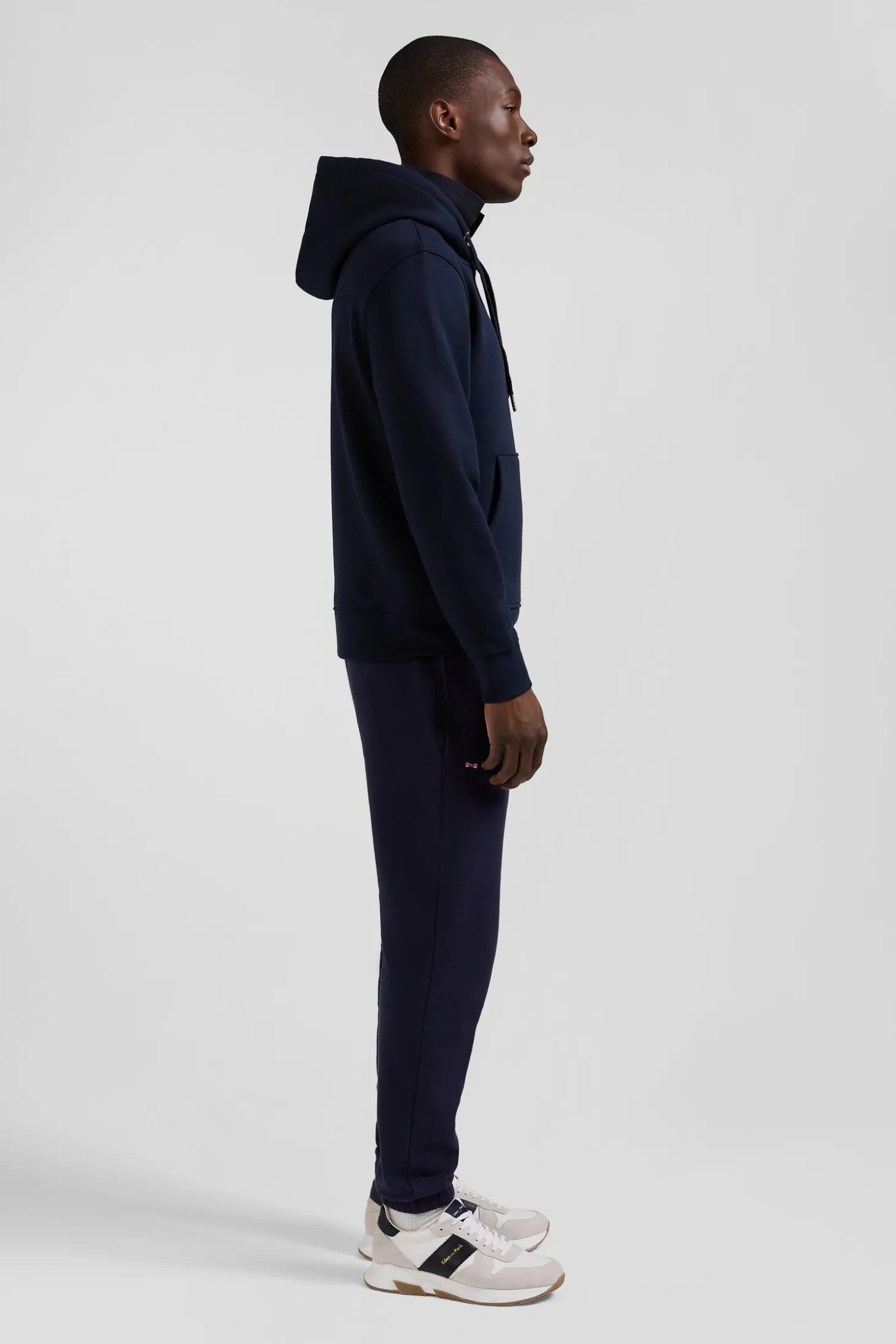 Sweatshirt à capuche en molleton coton bleu marine coupe Regular