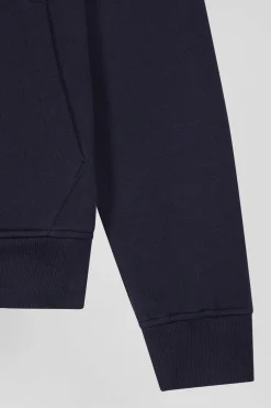 Sweatshirt à capuche en molleton coton bleu marine coupe Regular