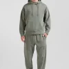 Sweatshirt à capuche unisexe en molleton coton kaki surteint coupe Oversized