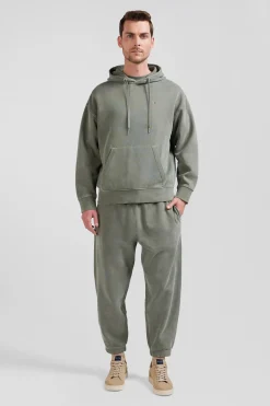 Sweatshirt à capuche unisexe en molleton coton kaki surteint coupe Oversized
