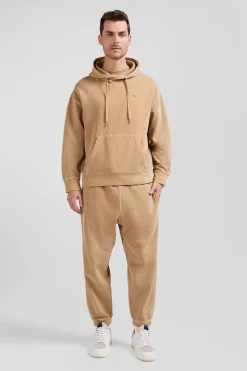 Sweatshirt à capuche unisexe en molleton coton marron surteint coupe Oversized
