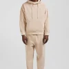 Sweatshirt à capuche unisexe en molleton coton beige surteint coupe Oversized