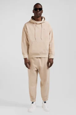 Sweatshirt à capuche unisexe en molleton coton beige surteint coupe Oversized