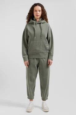 Sweatshirt à capuche unisexe en molleton coton kaki surteint coupe Oversized
