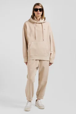 Sweatshirt à capuche unisexe en molleton coton beige surteint coupe Oversized