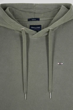 Sweatshirt à capuche unisexe en molleton coton kaki surteint coupe Oversized