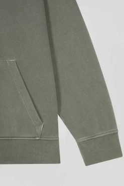 Sweatshirt à capuche unisexe en molleton coton kaki surteint coupe Oversized