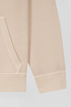 Sweatshirt à capuche unisexe en molleton coton beige surteint coupe Oversized