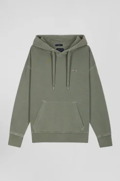 Sweatshirt à capuche unisexe en molleton coton kaki surteint coupe Oversized