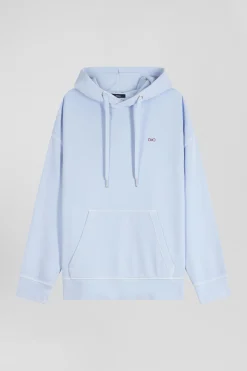 Sweatshirt à capuche unisexe en molleton coton ciel surteint coupe Oversized