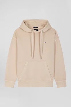 Sweatshirt à capuche unisexe en molleton coton beige surteint coupe Oversized