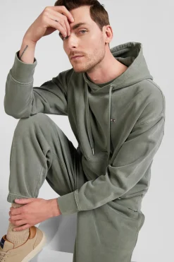 Sweatshirt à capuche unisexe en molleton coton kaki surteint coupe Oversized