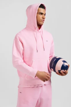 Sweatshirt à capuche unisexe en molleton coton rose surteint coupe Oversized
