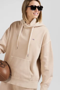 Sweatshirt à capuche unisexe en molleton coton beige surteint coupe Oversized