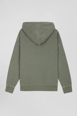 Sweatshirt à capuche unisexe en molleton coton kaki surteint coupe Oversized