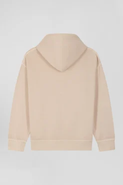 Sweatshirt à capuche unisexe en molleton coton beige surteint coupe Oversized