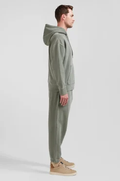 Sweatshirt à capuche unisexe en molleton coton kaki surteint coupe Oversized