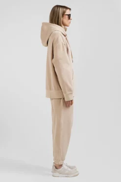 Sweatshirt à capuche unisexe en molleton coton beige surteint coupe Oversized