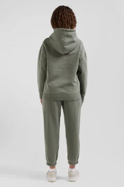 Sweatshirt à capuche unisexe en molleton coton kaki surteint coupe Oversized