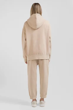 Sweatshirt à capuche unisexe en molleton coton beige surteint coupe Oversized