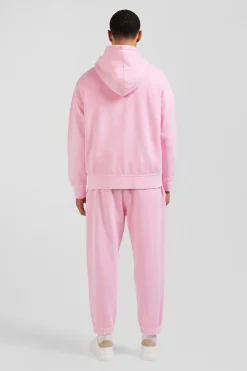 Sweatshirt à capuche unisexe en molleton coton rose surteint coupe Oversized