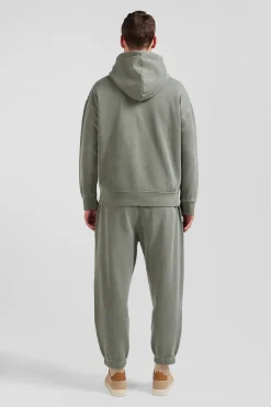 Sweatshirt à capuche unisexe en molleton coton kaki surteint coupe Oversized