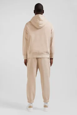 Sweatshirt à capuche unisexe en molleton coton beige surteint coupe Oversized