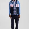 Sweatshirt à capuche zippé colorblock en coton bleu coupe Regular