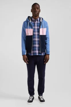 Sweatshirt à capuche zippé colorblock en coton bleu coupe Regular