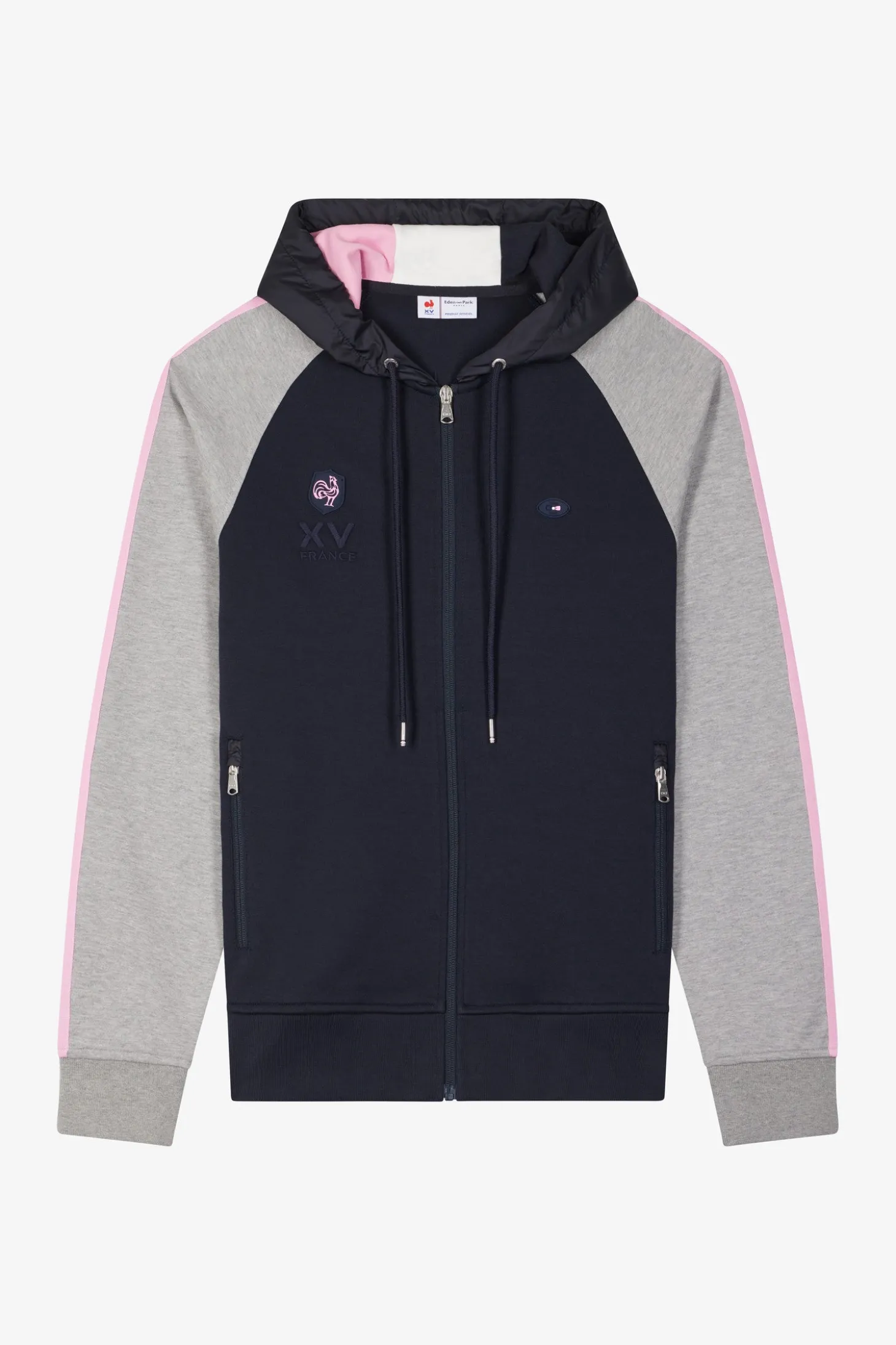 Sweatshirt à capuche zippé XV de France en coton mélangé gris coupe Regular
