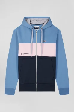 Sweatshirt à capuche zippé colorblock en coton bleu coupe Regular
