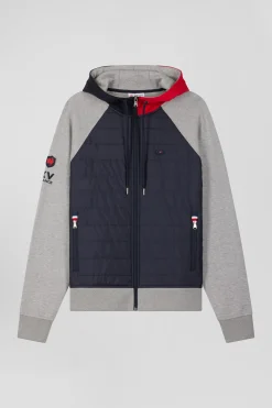 Sweatshirt à capuche zippé XV de France en coton mélangé et parmenture gris coupe Regular